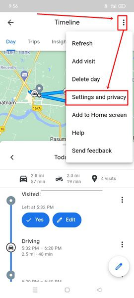 how to turn off timeline in google maps